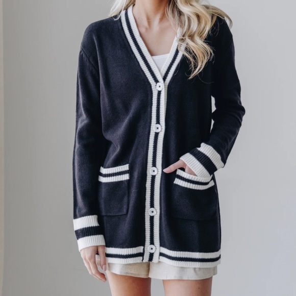 Show Me Your MuMu Lambert Black Varsity Stripe Knit Cardigan - Picture 2 of 7